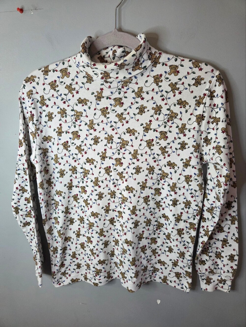 Hanes her way vintage Christmas Turtleneck Small White Teddy Bear Christmas
